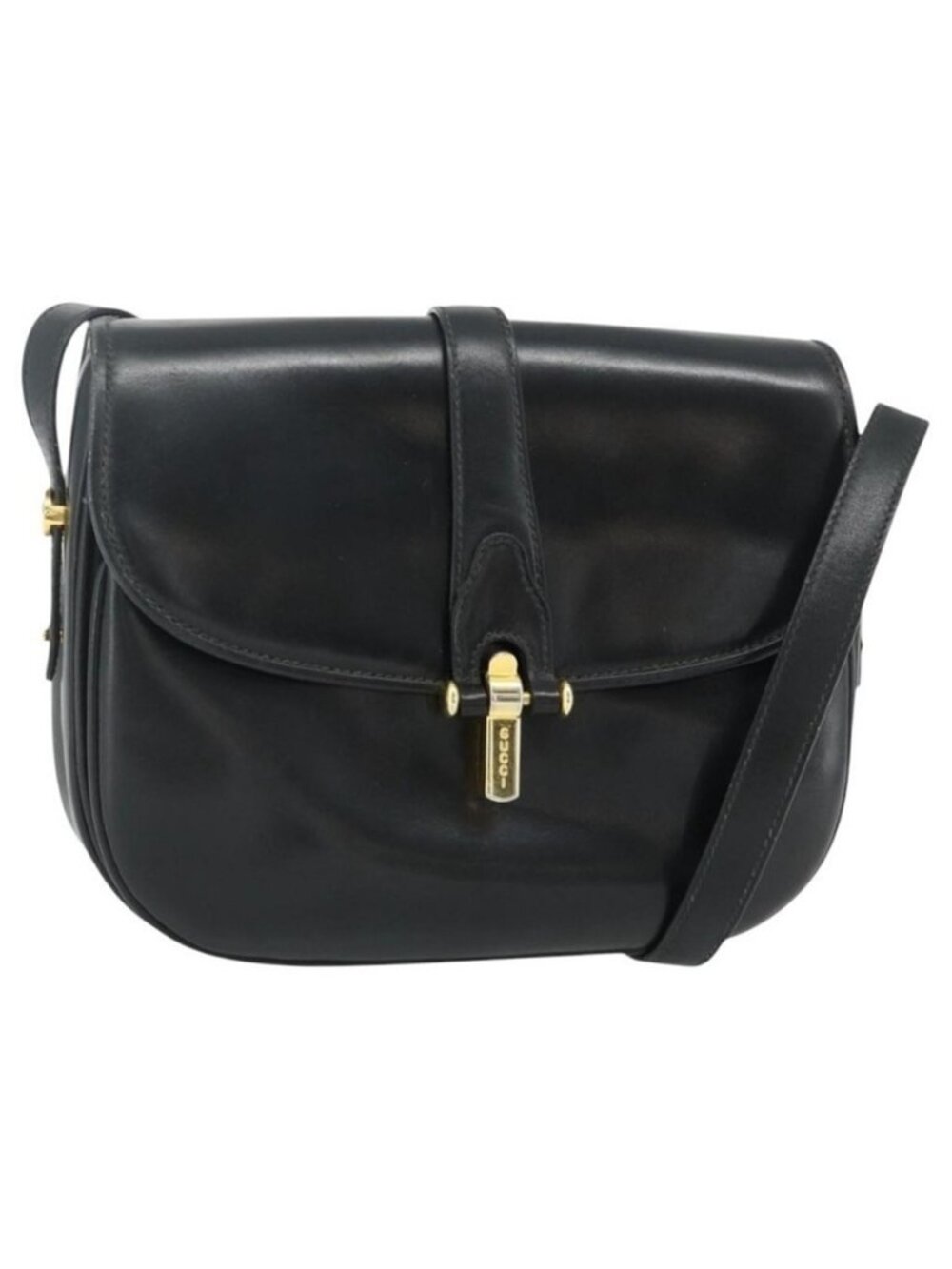 Authentic GUCCI Shoulder Bag Leather Black Gold